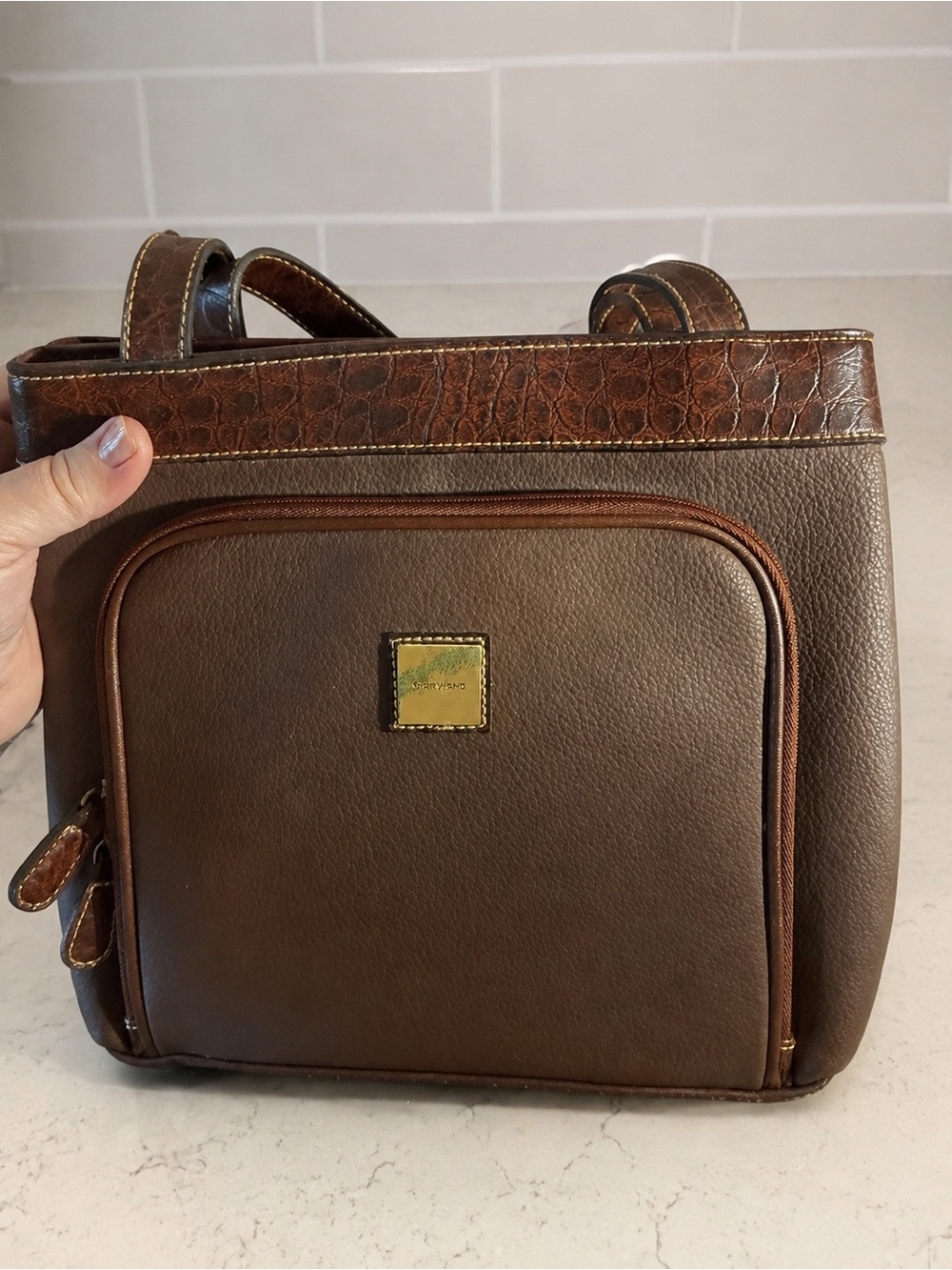 Carryland Brown Organizer Shoulder Bag Multi-Compartment Purse with Mirror
